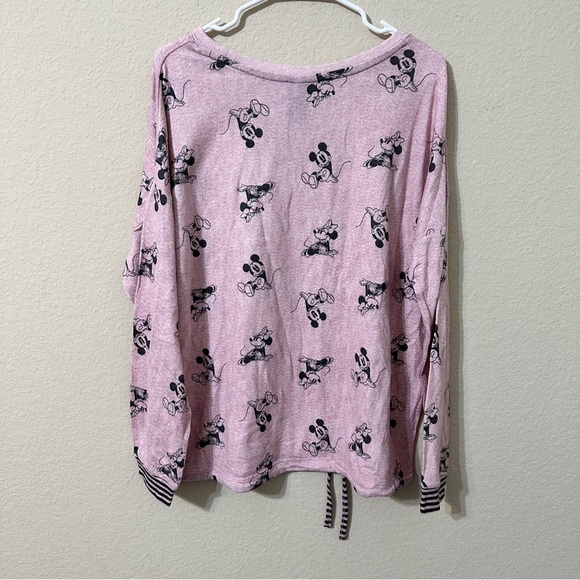 Disney Pajama Top Pink Black Mickey Minnie Print Long Sleeve Drawstring PJs Soft - Picture 4 of 4